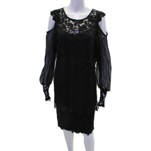 Designer Womens Floral Print Lace Double Cuff Blouse and Skirt Set Black Size 2X